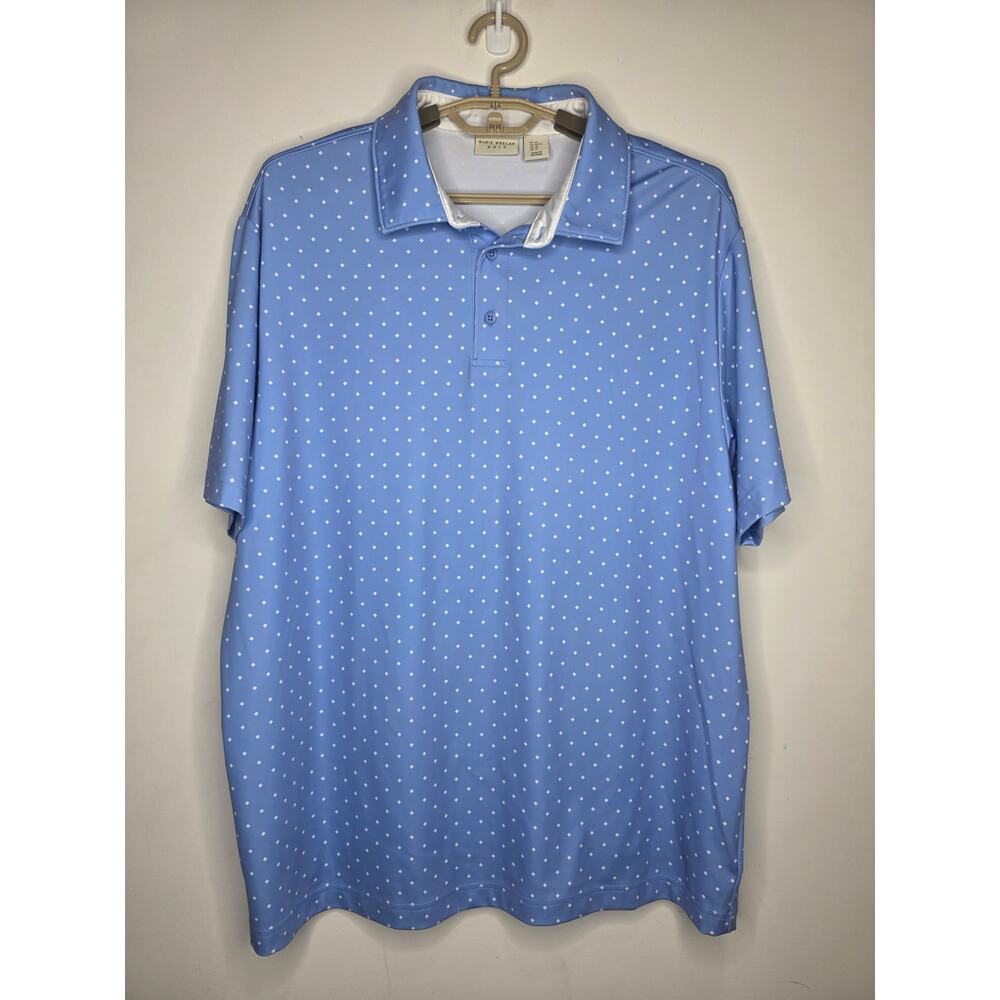 Rorie Whelan Golf blue white polka dot short sleeve polo shirt - XL